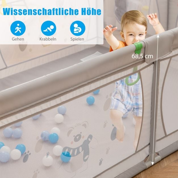 Coast Babybox met 50 Ballen en 2 Ritsdeuren - Grijs - 205 x 147 x 68,5 cm