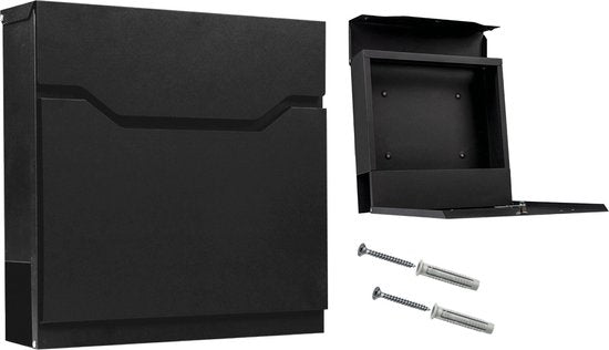 BRASQ Brievenbus Premium Zwart - Wandbrievenbus - Incl. Montagemateriaal & 2 Sleutels - met Krantenvak en Slot - RVS