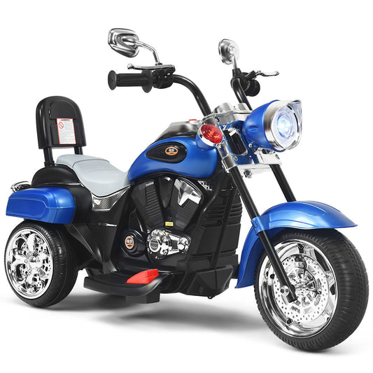 Coast Elektrische Kindermotor - Chopperstijl - Verstelbare koplamp - Muziekfunctie - Blauw en zwart - 91 x 48 x 64 cm