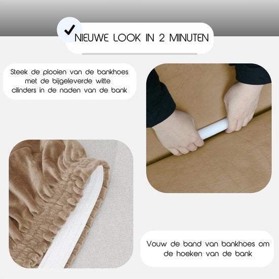 Hilvard - Bankhoes 3 zitsbanken - (185 - 230 cm) - Zand - Velvet - Stretch - Bankbeschermer - Meubelhoes - Tegen beschadigingen en vlekken - Zetelhoes - Zetelovertrek