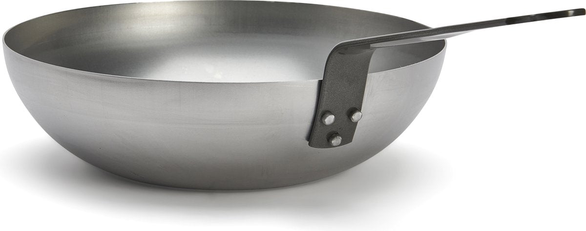 De Buyer Wok – Plaatstaal – Ø 28 cm – Brede Bodem – Grijs – PFAS-vrij – Geschikt voor Inductie