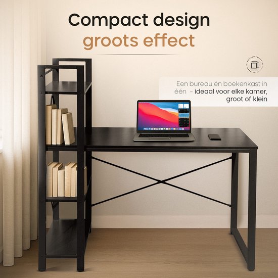 O'DADDY® Bureau met Verstelbare Voeten - Bureautafel - Computertafel - Game Bureau - Gaming Desk Klein - Bureaublad Meubel - 120 x 60 cm - Boekenrek - Computerbureau - Zwart