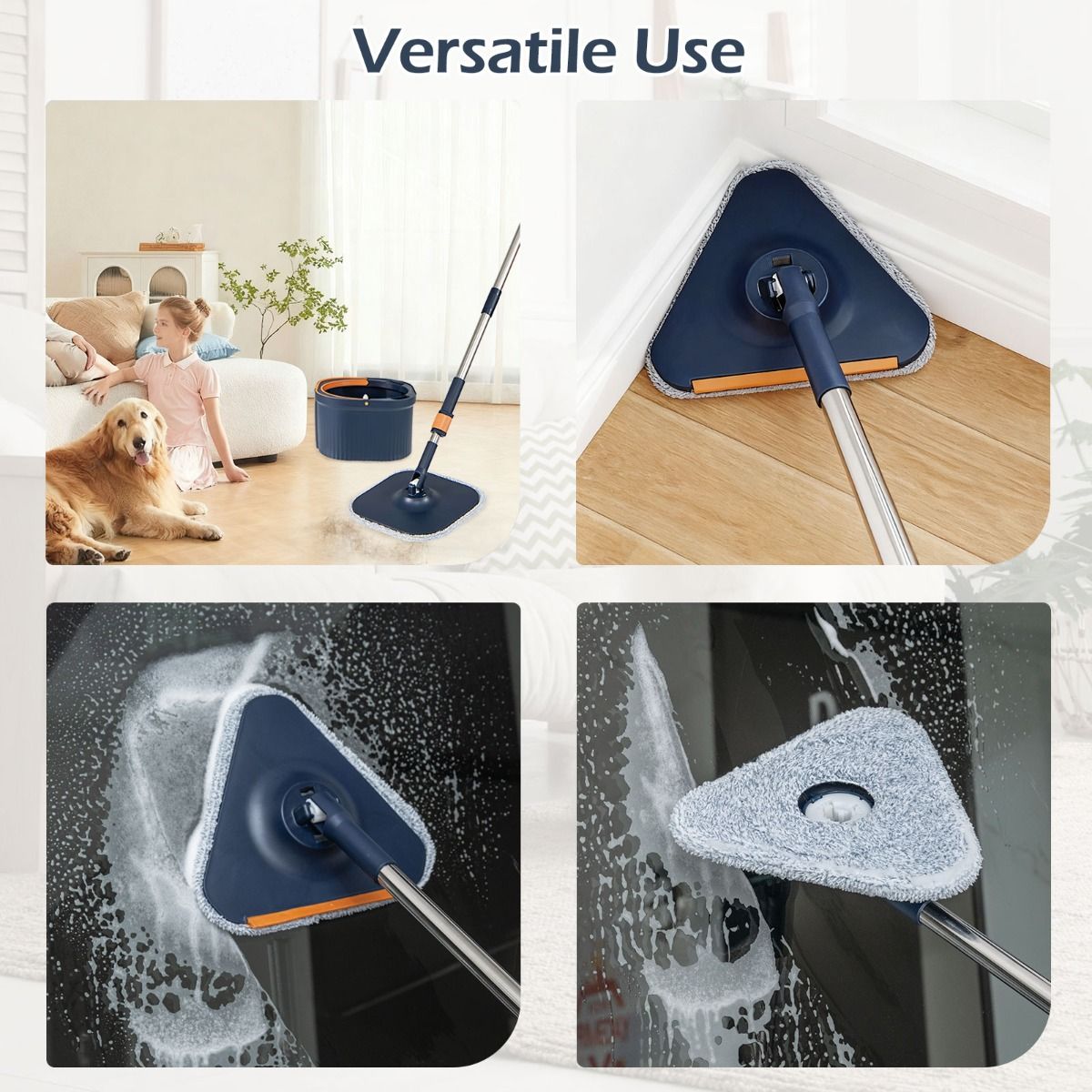 Coast Spinmop en Emmerset - scheidt schoon en vuil water - 360° draaibare mopkop - donkerblauw
