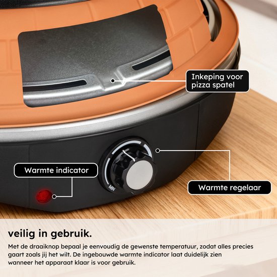 Pizzaoven – Grill en Pizzaoven in Eén – Pizza Gourmet – Pizzaoven – Gourmetstel – Gourmet – Tot 300°C – Extra lange 2 meter Kabel – Grillplaat – Saaf