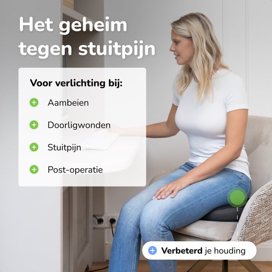 Zitkussen Orthopedisch - Donut kussen - Stuitje - Ergonomisch - Traagschuim - Voor Auto, Bureaustoel & Bank - Alyze