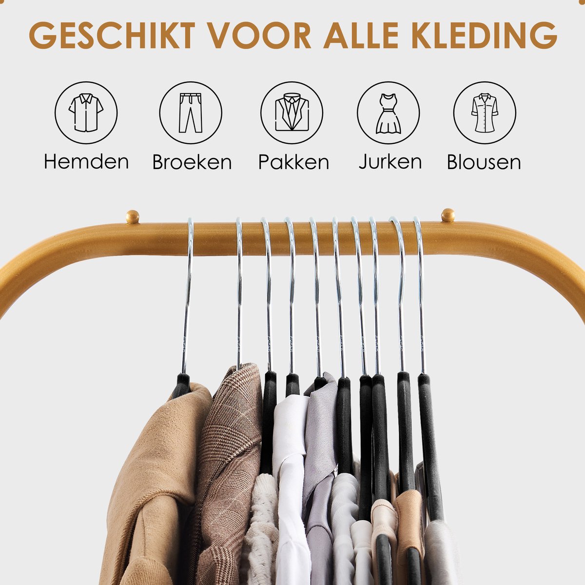 Acaza Fluwelen kledinghangers - 60 stuks - Antislip met draaibare haak - Zwart
