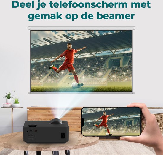 Spoused Beamer - Full-HD - 11.000 Lumen - Streamen Vanaf Je Telefoon Met WiFi - Mini Beamer - Zwart