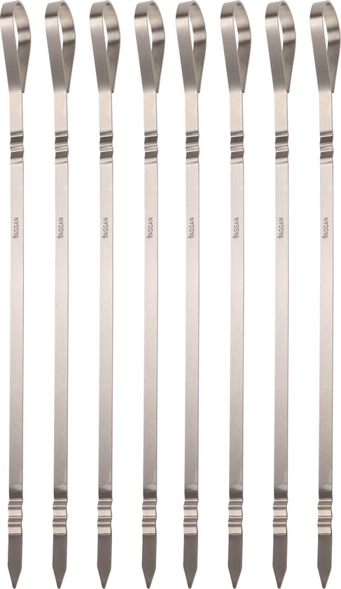Vaggan BBQ spiezen - 8x stuks - RVS - 41 cm - vleespennen voor vlees - barbecue accessoires