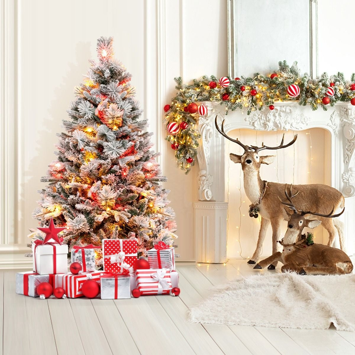 Coast Kunstkerstboom met Sneeuw en Kleurrijke LED-lampjes - 8 verschillende lichtmodi - 136cm