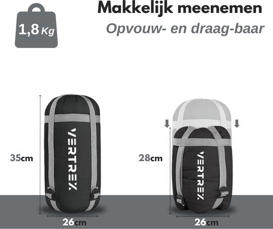 Vertrex Peak Comfort Mummy Slaapzak Extra Warm - Slaapzakken Volwassenen - Kamperen - Zwart