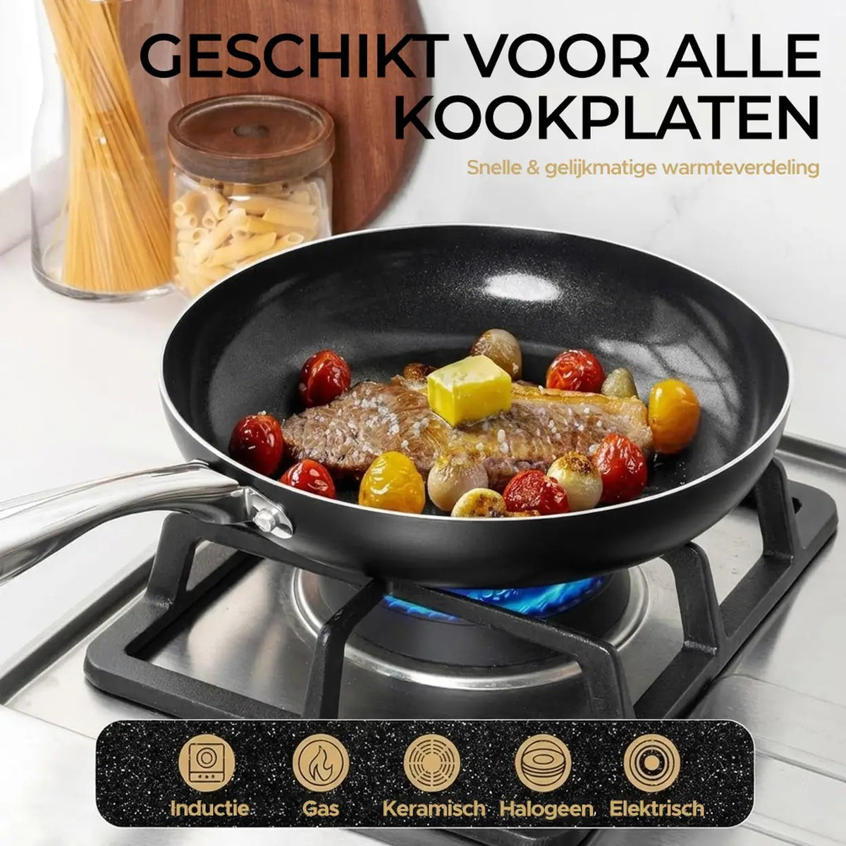 Michelangelo Keramische Koekenpan met Deksel - 8 inch - Zwart