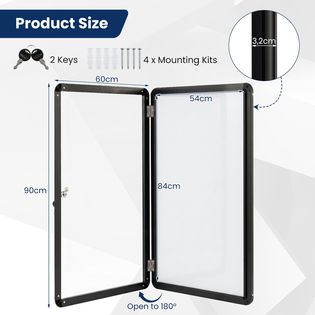 Coast Afsluitbare Vitrine Informatiebord - Magnetische en beschrijfbare achterwand - Maat M - Zwart