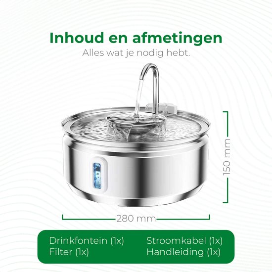 Selectedpets Drinkfontein kat RVS - Kattenfontein - Inclusief filter - 3.2L inhoud