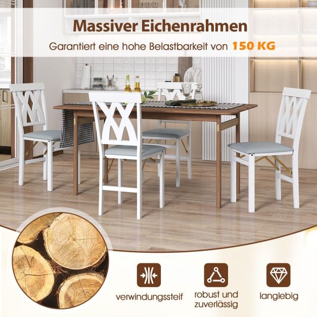 Coast Set van 2 Inklapbare Eetkamerstoelen Armloze Stoelen met Lattenrugleuning en Gestoffeerd Kussen - Rubberhout - 41 x 53 x 91 cm - Wit