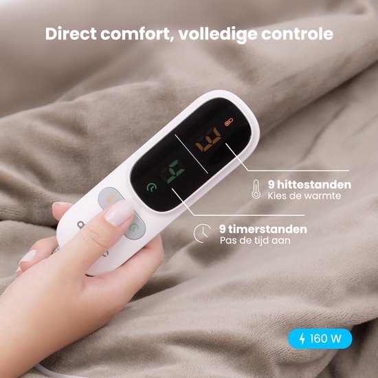 Auronic Elektrische Deken - Warmtedeken - Sherpa Fleece - 9 Warmtestanden - 180x130 - 1 persoons - Taupe