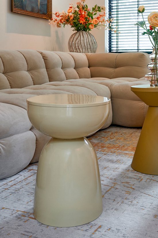 Mica Decorations Elliot Bijzettafel - Bijzettafel Rond H45 x Ø32 cm - Bijzettafeltje voor Woonkamer of Slaapkamer - Ideaal als Plantentafeltje - IJzer met Poedercoating - Beige