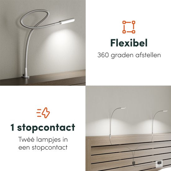 Nolt Leeslamp voor in Bed - Nachtlampje Dimbaar - 2 Bedlampjes - Bedlamp Slaapkamer - Leeslampjes Hoofdbord - Leeslampje Volwassenen