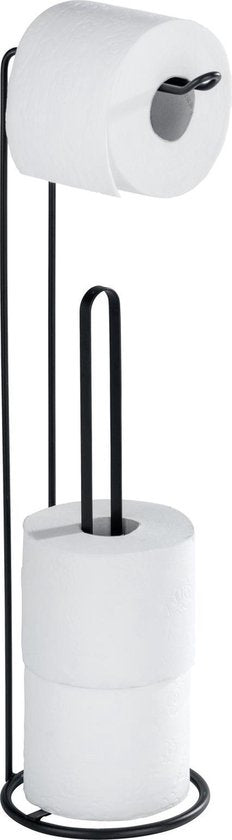 WENKO Toiletrolhouder 2-in-1 Lugano mat zwart staal - Reserverolhouder - Toiletpapier houder vrijstaand - WC Rolhouder staand - Zwart
