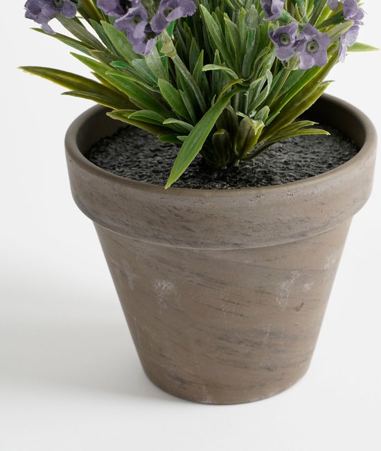 Mica Decorations Kunstplant Lavendula/lavendel - groen/paars - D22 x H33 cm - grijze pot - kamerplant - kunstbloemen