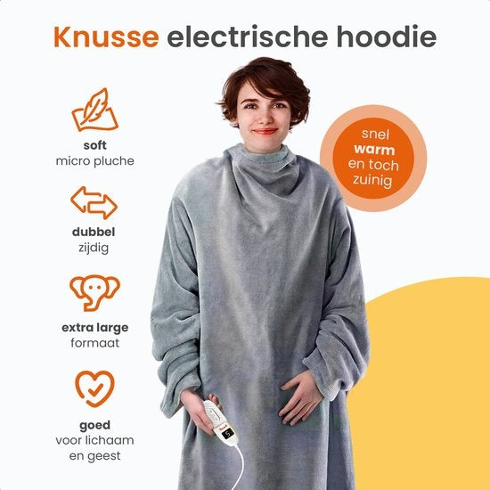 Goliving Elektrische deken met Mouwen - Fleece plaid - Knuffeldeken groot - Wasbare elektrische deken met 9 standen en timer - 195x125cm - Grijs