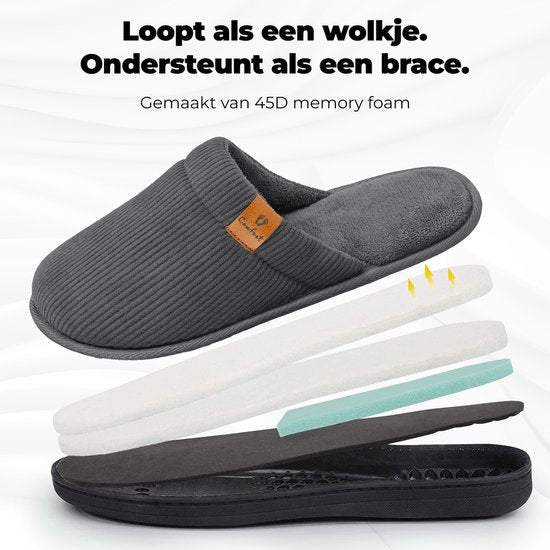 Pantoffels Heren - Sloffen - Maat 40/41 - Grijs - Corduroy - Anti-slip - Comfeet