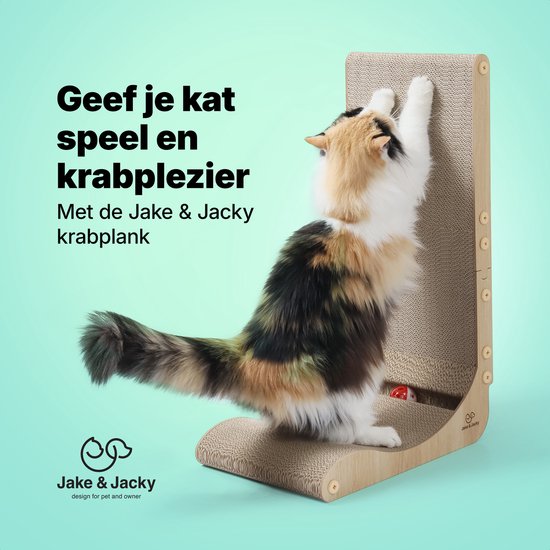 Jake en Jacky Krabkarton voor Katten met Speelballetje - Krabpaal Karton - Krabplank - Krabmand - Krabmeubel - Kartonnen Krabmat - Kattenmand - Kattenbed - 60x26,4x40 cm