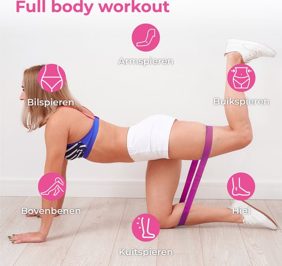 Nuvance - Weerstandsbanden Set Incl. Draagtas - 5 Delige Set - Resistance Band - Fitness Elastiek - Incl. eBook - Roze
