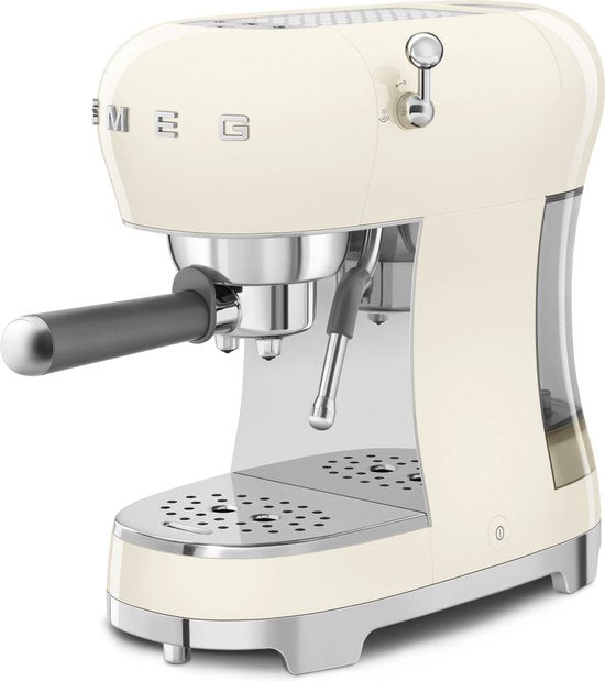 SMEG ECF02CREU Handmatige Espressomachine - Pistonmachine - 15 Bar - Thermoblock - Stoompijp - Geschikt voor Gemalen Koffie & E.S.E. Pads - '50s Style - Crème