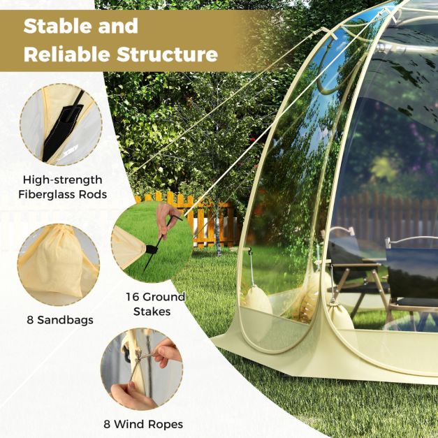 coast 630° transparante pop-up bubble tent 265 x 265 x 190 cm voor 5-6 personen, beige