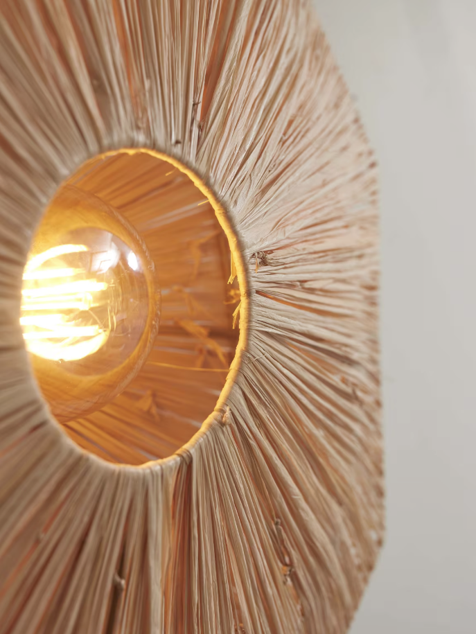Good & Mojo - Plafondlamp Panama - Ø65 x 20 cm - Raffia - Kleur Naturel - Duurzaam Design - E27 Fitting - Handgemaakt