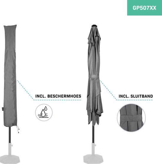 VONROC Stokparasol – Kantelbaar & Incl. Beschermhoes – 200 x 300 x 245 cm – Grijs