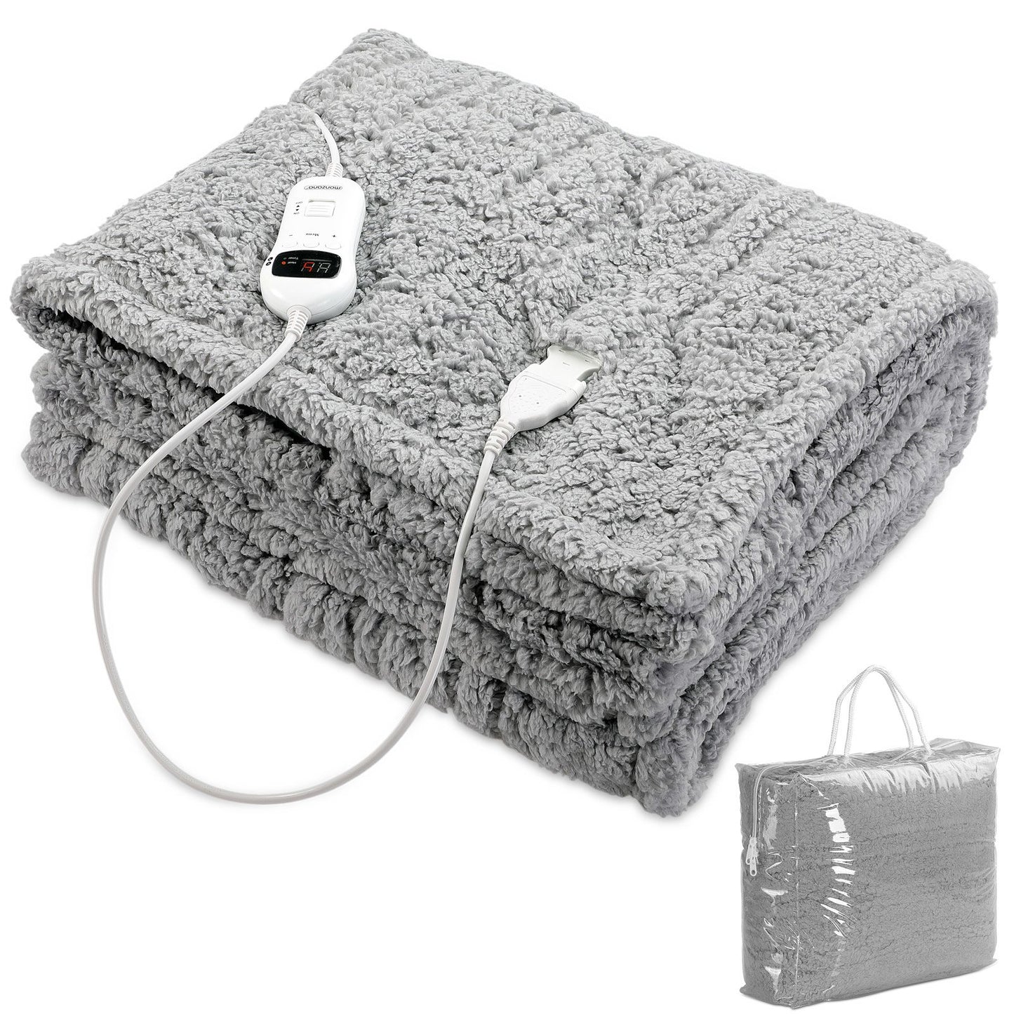 Monzana Warmtedeken - Elektrisch Fleece 180x130cm 120W - Grijs
