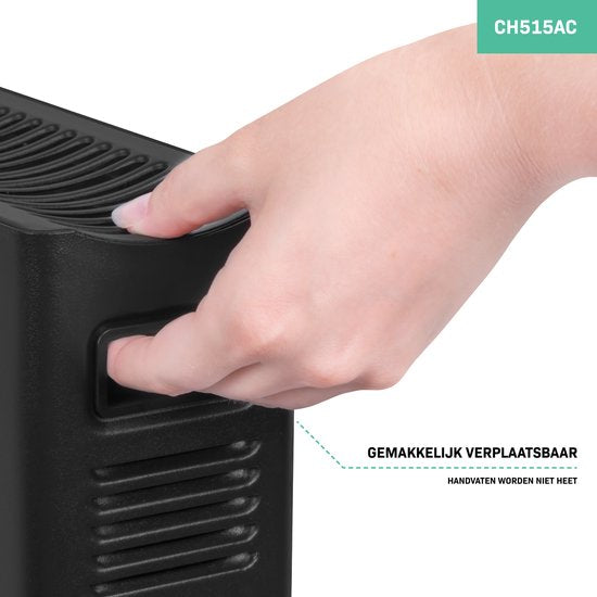 VONROC Elektrische kachel - Convectorkachel met ingebouwde radiator ventilator - 2 standen: 1250W/2000W - Regelbare thermostaat -  Verwarmt ruimtes tot 24m2 – Modern design - Zwart