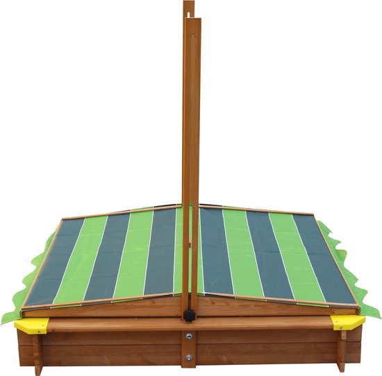 AXI Lily Houten Zandbak met verstelbaar dak in Bruin/Groen - Met Zitbankjes, Gronddoek en Beschermhoes - FSC hout - 118x118cm