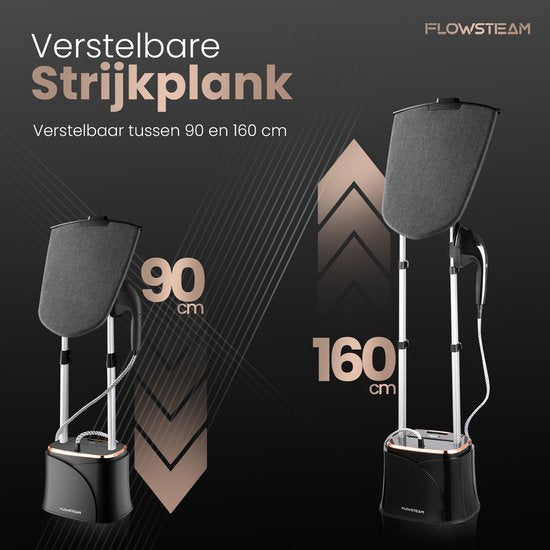 FLOWSTEAM® PRO Kledingstomer - Handstomer - Stoomreiniger - Stoomapparaat Kleding - 150 Minuten Stomen - 2.5M Snoer - Zwart