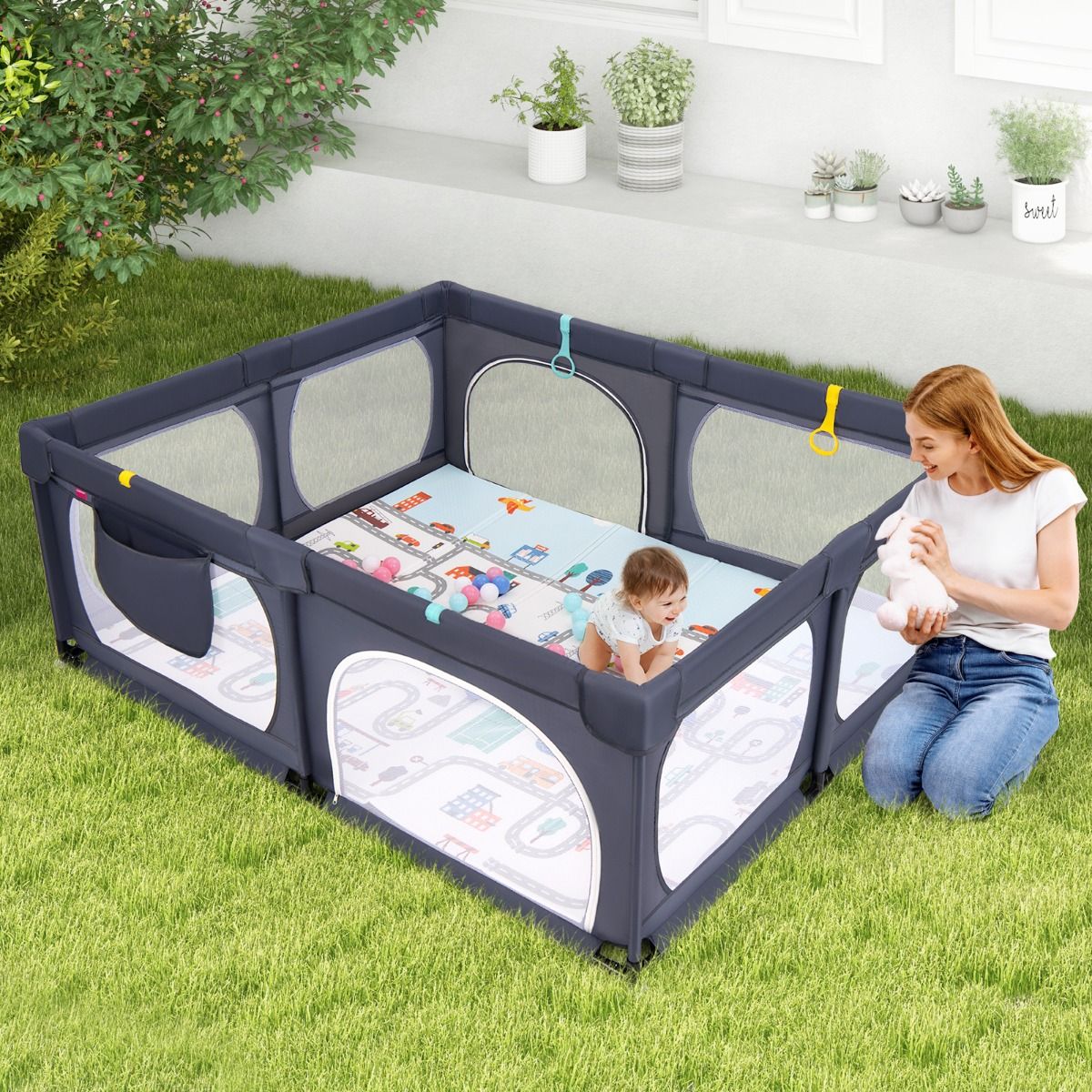 Coast Babybox met Matras en 50 Speelballen 189 x 158 x 68 cm - Donkergrijs