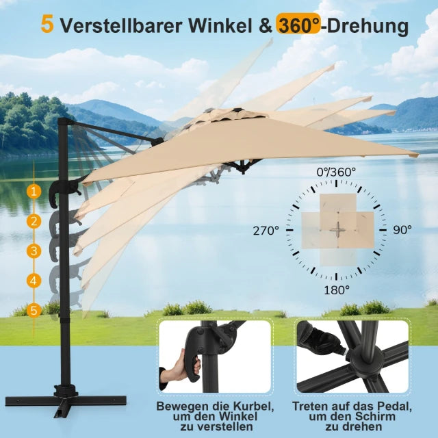 Coast Zweefparasol - 250 x 250 cm - Kantelbaar - 360° Draaibaar - Aluminium - Beige