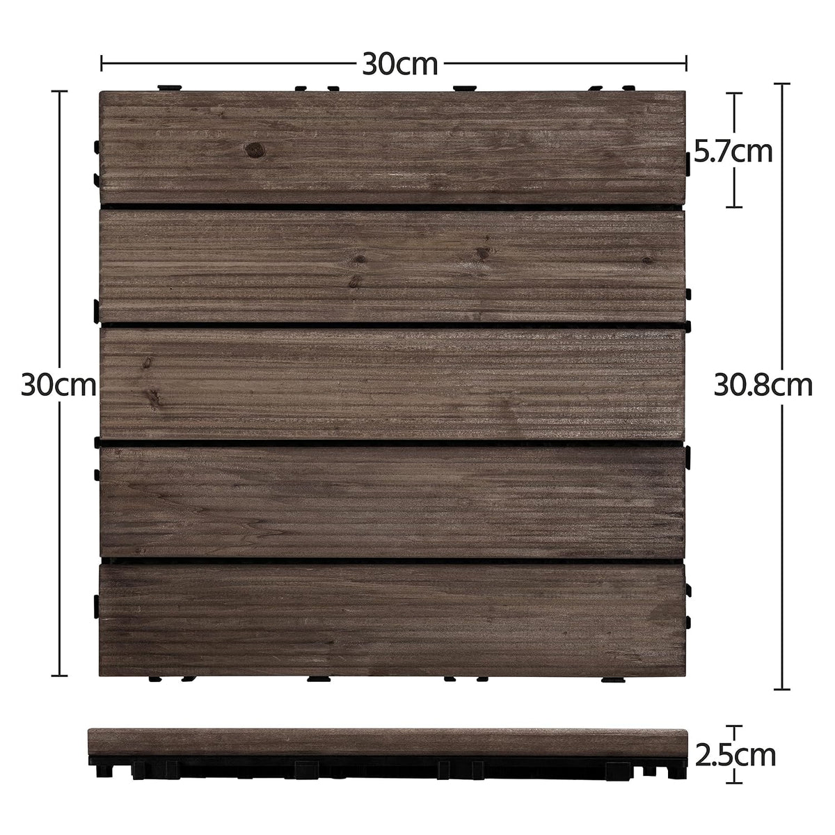 Yaheetech Houten Terrastegels 30 x 30 cm - 27 Stuks - 2,6 m² - Zwart