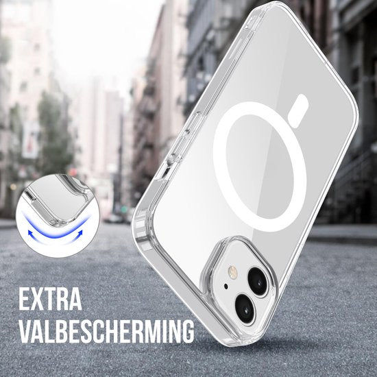Podec Magsafe Hoesje Geschikt voor iPhone 12 Mini - Met 3x Screenprotector + 3x Cameraprotector - Magnetisch met Ring Doorzichtig - Telefoonhoesje Transparant Case