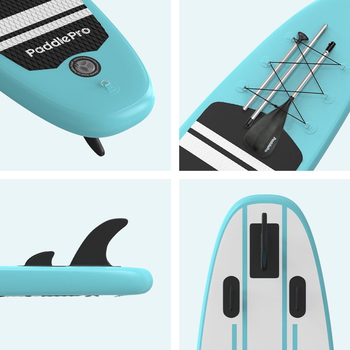 LifeGoods SUP Board - Opblaasbaar Paddle Board - Complete Set - Max. 135KG - 320x81cm - Mintgroen/Zwart