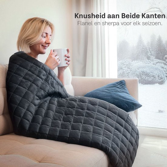 CozySense® Verzwaringsdeken 7 kg - Weighted Blanket - Zwaartedeken - GLASS-Flow® Drukverdeling - 135x200 - Flanelfluweel & Sherpa - Hypoallergeen - Zwart