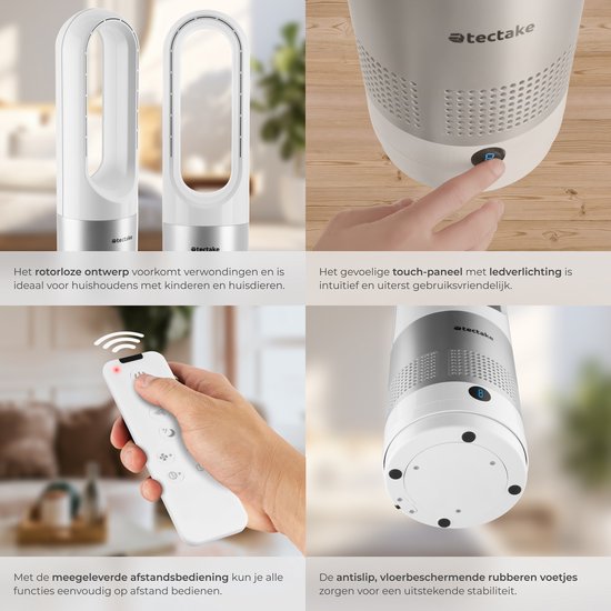 tectake® Torenventilator Polar - Kolomventilator inclusief Afstandsbediening - 8 Snelheidsstanden en Timer - 80° Draaifunctie - Stille Ventilator (35-55dB) - Staand met LED Bedieningspaneel - 55,5 cm Hoog - Luchtkoeler - Wit
