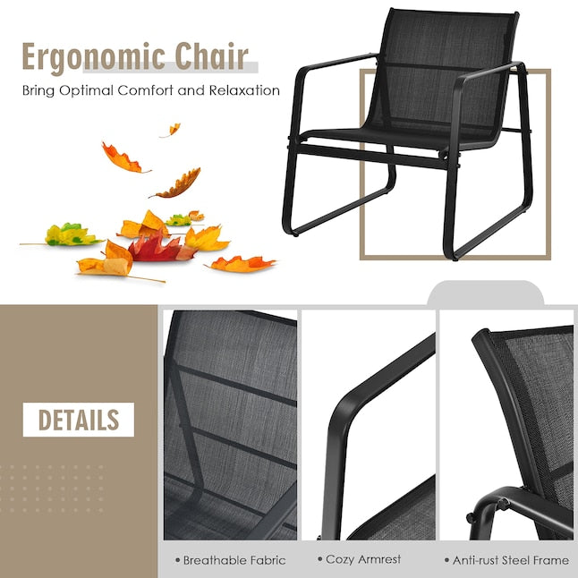 3-delig Tuinmeubelset Balkonset met 2 Stoelen en Tafel - Zwart, Afmetingen Stoel 58x60x85 cm, Tafel 60x60x72 cm
