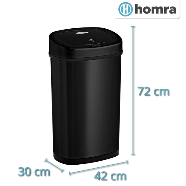 Homra Fonix Sensor Prullenbak 50L – Automatisch Deksel – Zwart RVS