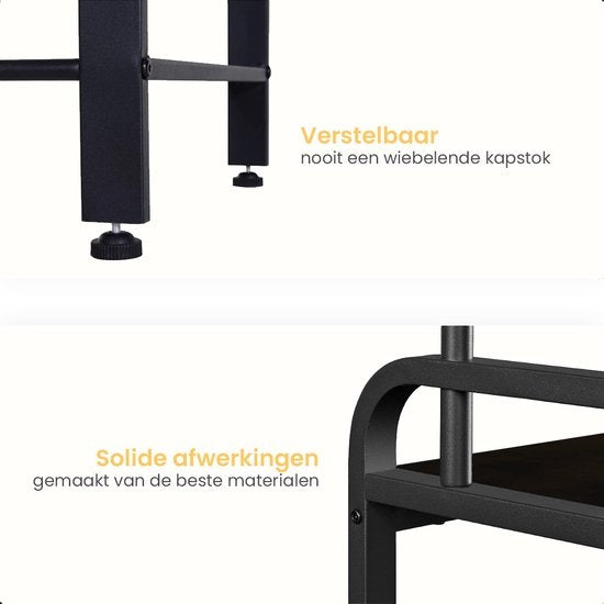 Goliving Kapstok – Garderoberek – Halmeubel – Schoenenrek – Schoenenkast – Industriële kast – Metaal/Hout – 72 x 34 x 183 cm – Zwart