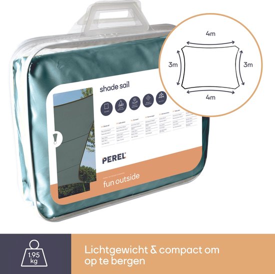 Perel Schaduwdoek, waterafstotend, 4 x 3 m, 160 g/m², polyester, rechthoek, groengrijs