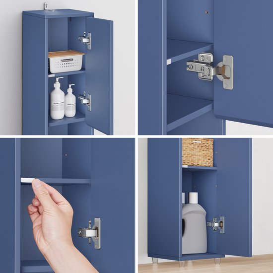 SoBuy Badkamerkasten hoog - Opbergkast met Verstelbare Planken en Lade - Kolomkast Badkamer - Blauw, 20x20x180cm, BZR34-II-B - voor Badkamer, Woonkamer, Slaapkamer