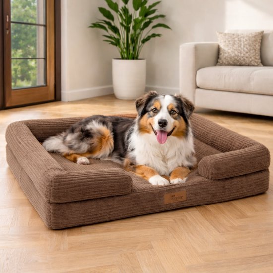 By Cee Cee Orthopedische Hondenmand – Hondenbed – Ribstof - Voor Middelgrote Honden - Bruin - 108x81cm - Moos