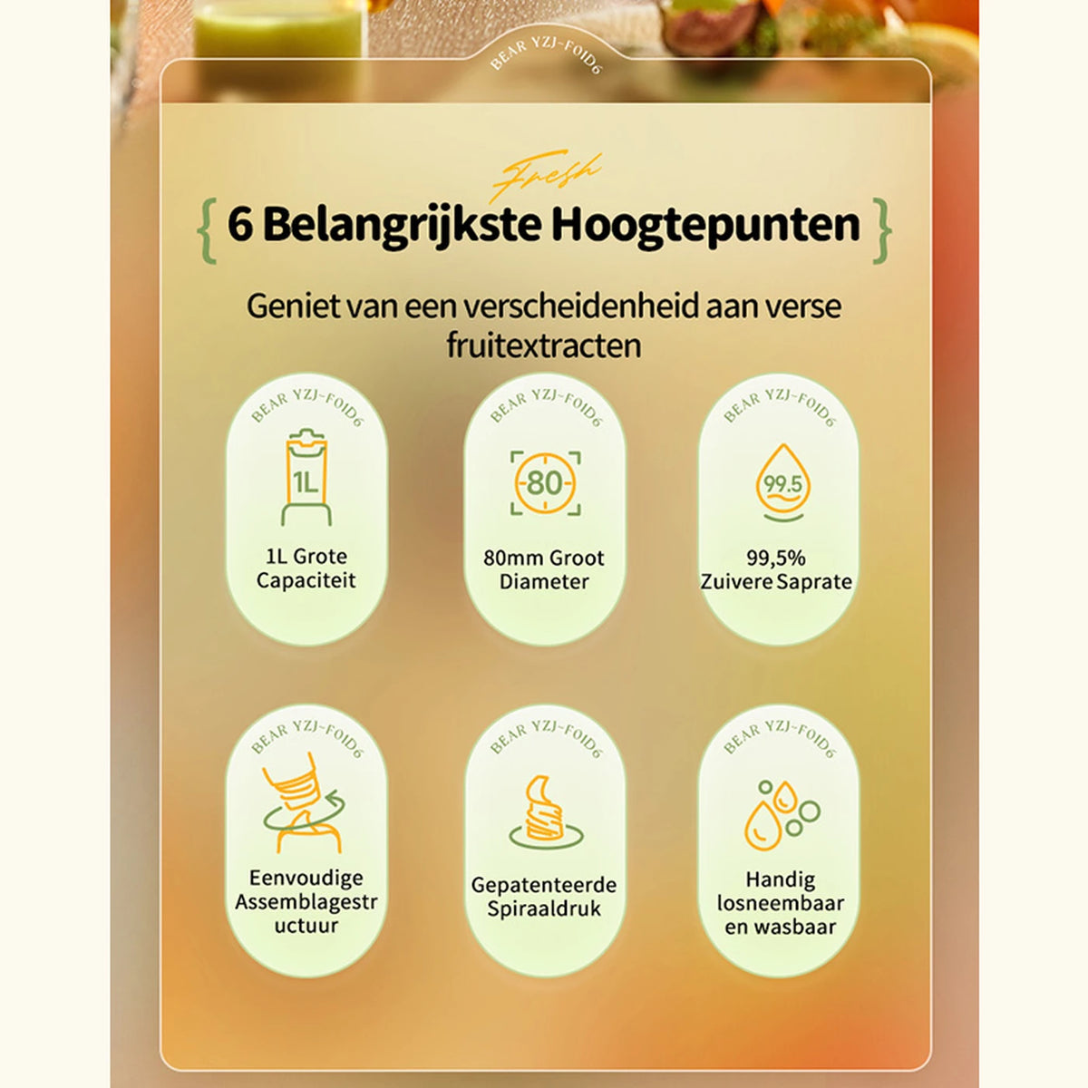 Bear Slowjuicer met 80mm Opening - Sappersen zonder Snijden