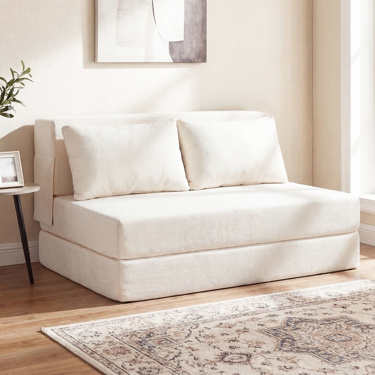 Coast Slaapbank 3-in-1 - opvouwbare ligstoel - chenille bekleding - beige/grijs